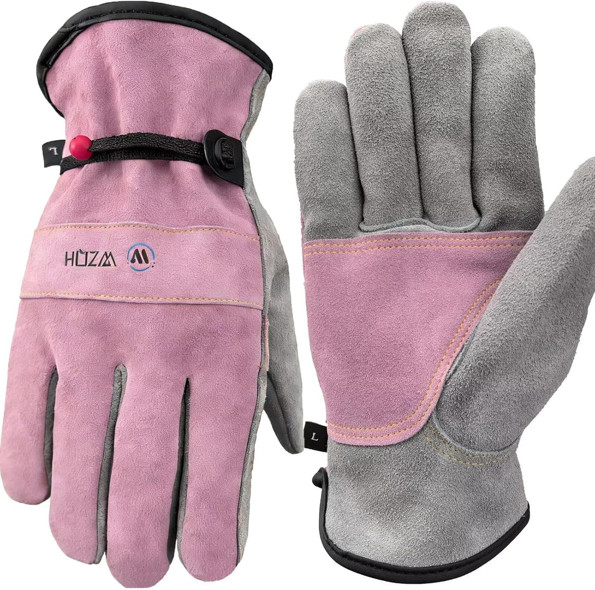 WZQH Leather Work Gloves for Men or Women.Gardening,Welding,Coffee-grey L