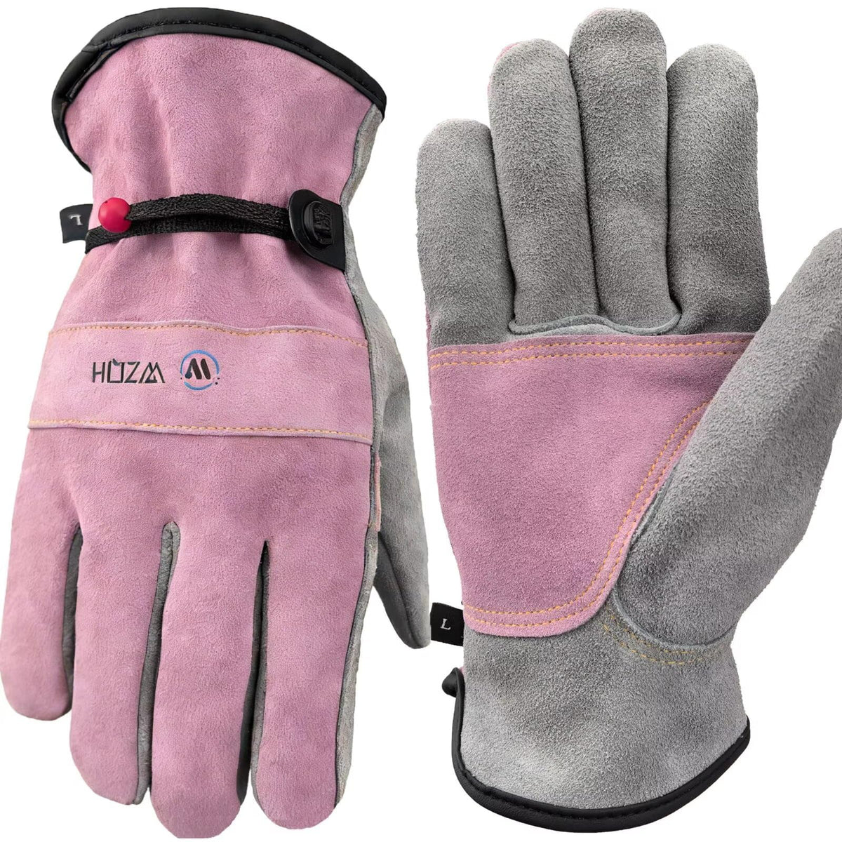 WZQH Leather Work Gloves for Men or Women.Gardening,Welding,Coffee-grey L