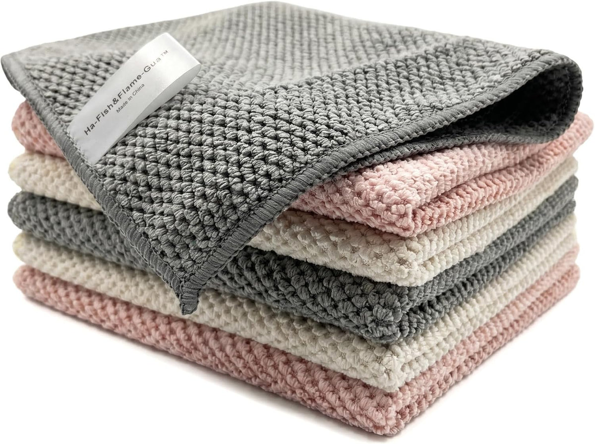 Microfiber Cleaning Cloths 6-Pack, Absorbent Textured Towels Large 12x16 In