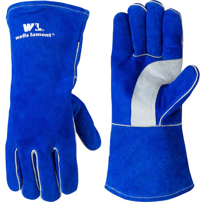 Wells Lamont Men's Welding Gloves, Split Cowhide Leather, Blue, Large