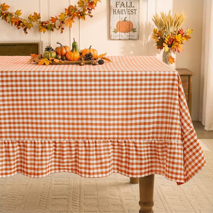 Romanstile Gingham Ruffled Tablecloth Rectangle, 60 x 84 Inch, Sage Green