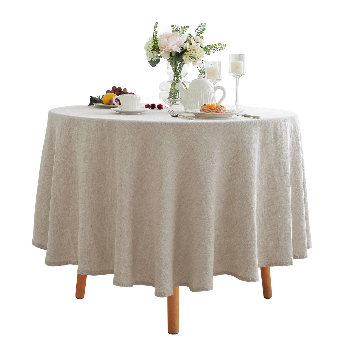 Linen World Linen Tablecloth,100% French Linen Natural Tablecloth 132" x 90" Inch,Washable Rectangular Tablecloth for Dining,Outdoor,Weddings and Restaurants,Decorative Thanksgiving Christmas