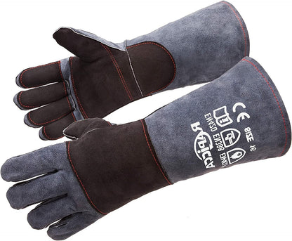 RAPICCA Fireplace Fire Pit Gloves, 932°F Fireproof Leather, 16in Dark Grey