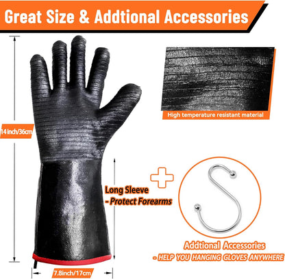 BBQ Grilling Gloves, 1472°F Thicken Thermal Gloves w/S-Hook