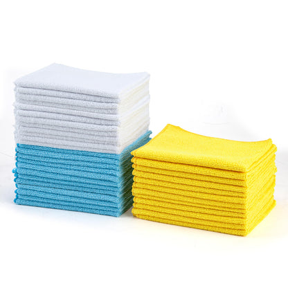 Amazon Basics Microfiber Cleaning Cloths, Ultra-Soft and Highly Absorbent, Streak-Free, Lint-Free, Scratch-Free, Washable, for Car Detailing and Glass Cleaning, 16" x 12", Green/Gray/Pink, 24-Pack