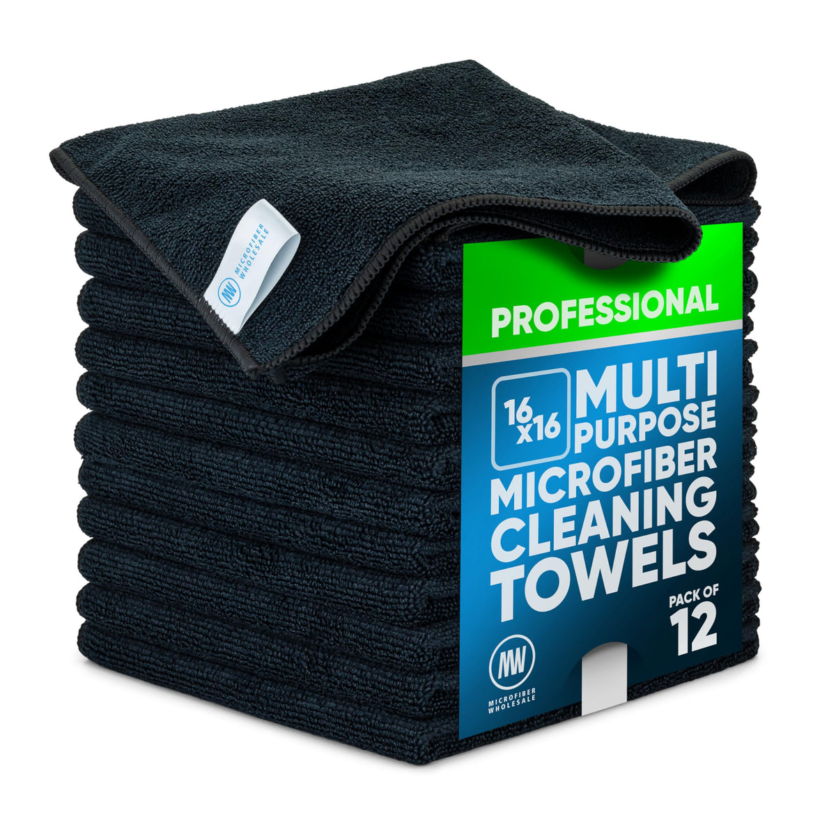 MW Pro Microfiber Cleaning Cloth | Blue | 12 Pack | 16” x 16” | All Purpose Microfiber Towels - Clean, Dust, Polish, Scrub, Absorbent