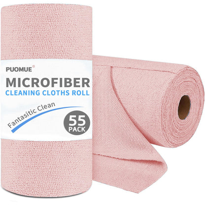 Puomue 55 Pack Microfiber Cleaning Cloth Roll, Tear Away Reusable Paper Towels, 11" x 9", Ultra Absorbent & Lint Free Microfiber Cloth for Cleaning Cars, Kitchen, Window, Home and Shop, Grey