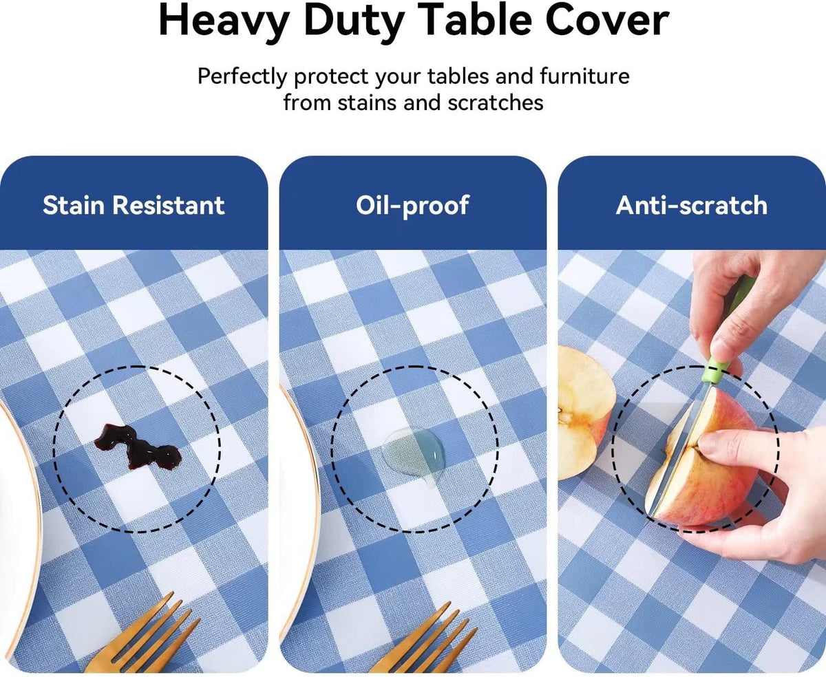 Romanstile Gingham Vinyl Tablecloth, Rectangle 54 x 78, Light Blue