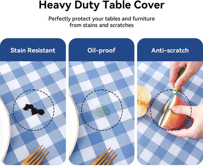 Romanstile Gingham Vinyl Tablecloth, Rectangle 54 x 78, Light Blue