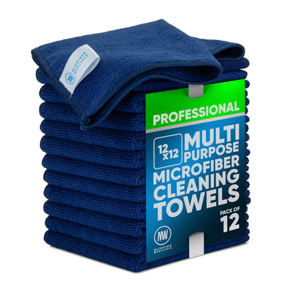 MW PRO Premium Microfiber Cleaning Cloths (12 Pack, 12x12, Grey) - Streak Free Stainless Steel & Glass Towels - Ultra Soft Cleaning Cloths for Screens, Granite & Modern Home - Washable & Reusable