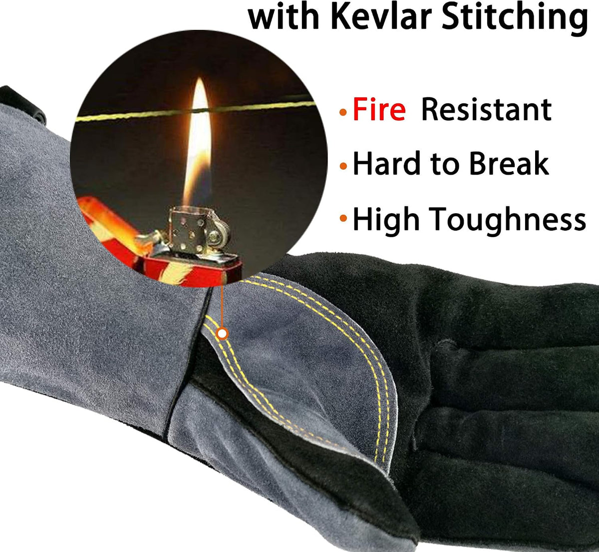 WZQH 16 In,932℉,Welding Gloves,Fireplace Glove,Fire & Heat Resistant,L