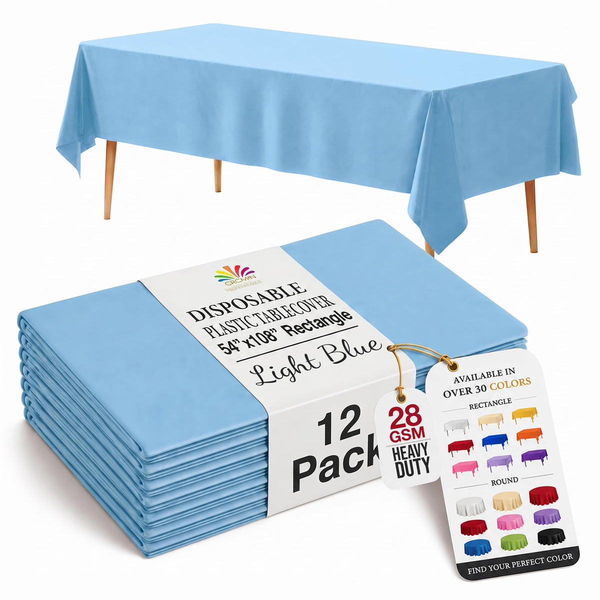 Exquisite Ivory Plastic Table Cloth Disposable 12 Pack, 54 x 108 Inch