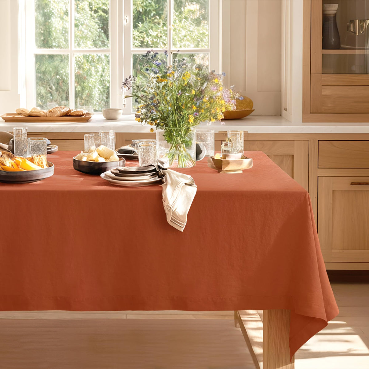 Linen World Linen Tablecloth,100% French Linen Natural Tablecloth 132" x 90" Inch,Washable Rectangular Tablecloth for Dining,Outdoor,Weddings and Restaurants,Decorative Thanksgiving Christmas