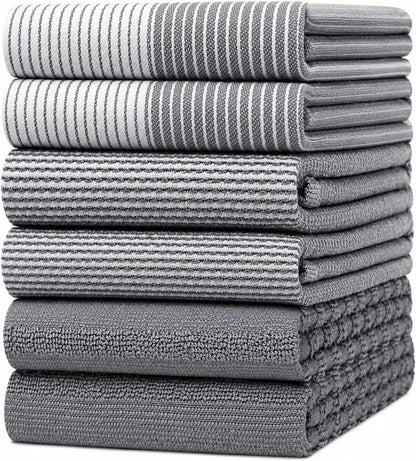 Premium Kitchen Towels 6 Pack 100% Cotton, 20"x28" Dish Towels - Grey