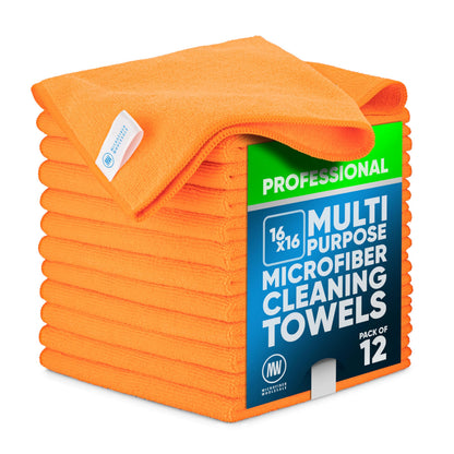MW Pro Microfiber Cleaning Cloth | Blue | 12 Pack | 16” x 16” | All Purpose Microfiber Towels - Clean, Dust, Polish, Scrub, Absorbent