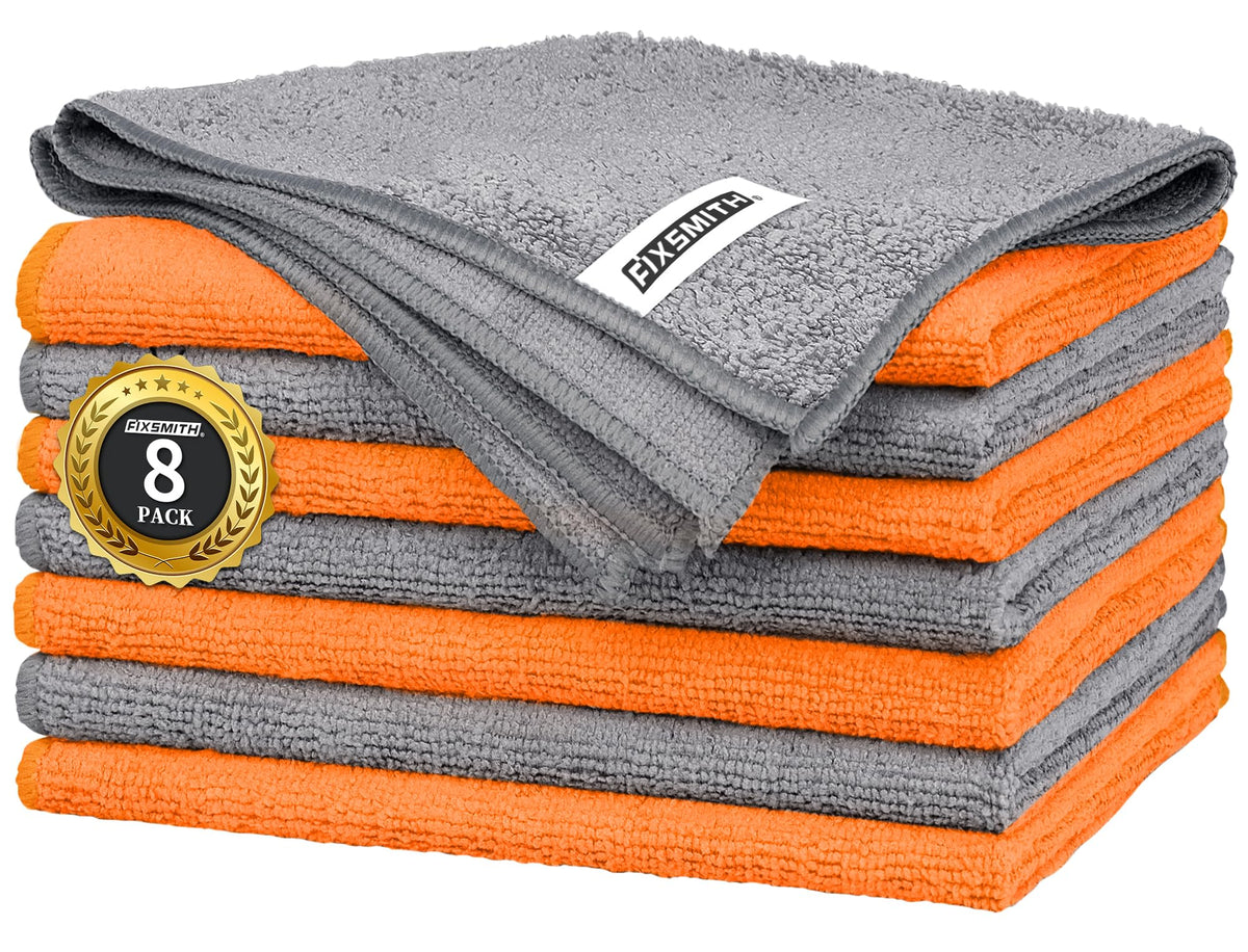 FIXSMITH Microfiber Cleaning Cloth - Pack of 8, Size: 12 x 16 in, Multi-Functional Cleaning Towels, Highly Absorbent Cleaning Rags, Lint-Free, Streak-Free Cleaning Cloths for Car Kitchen Home