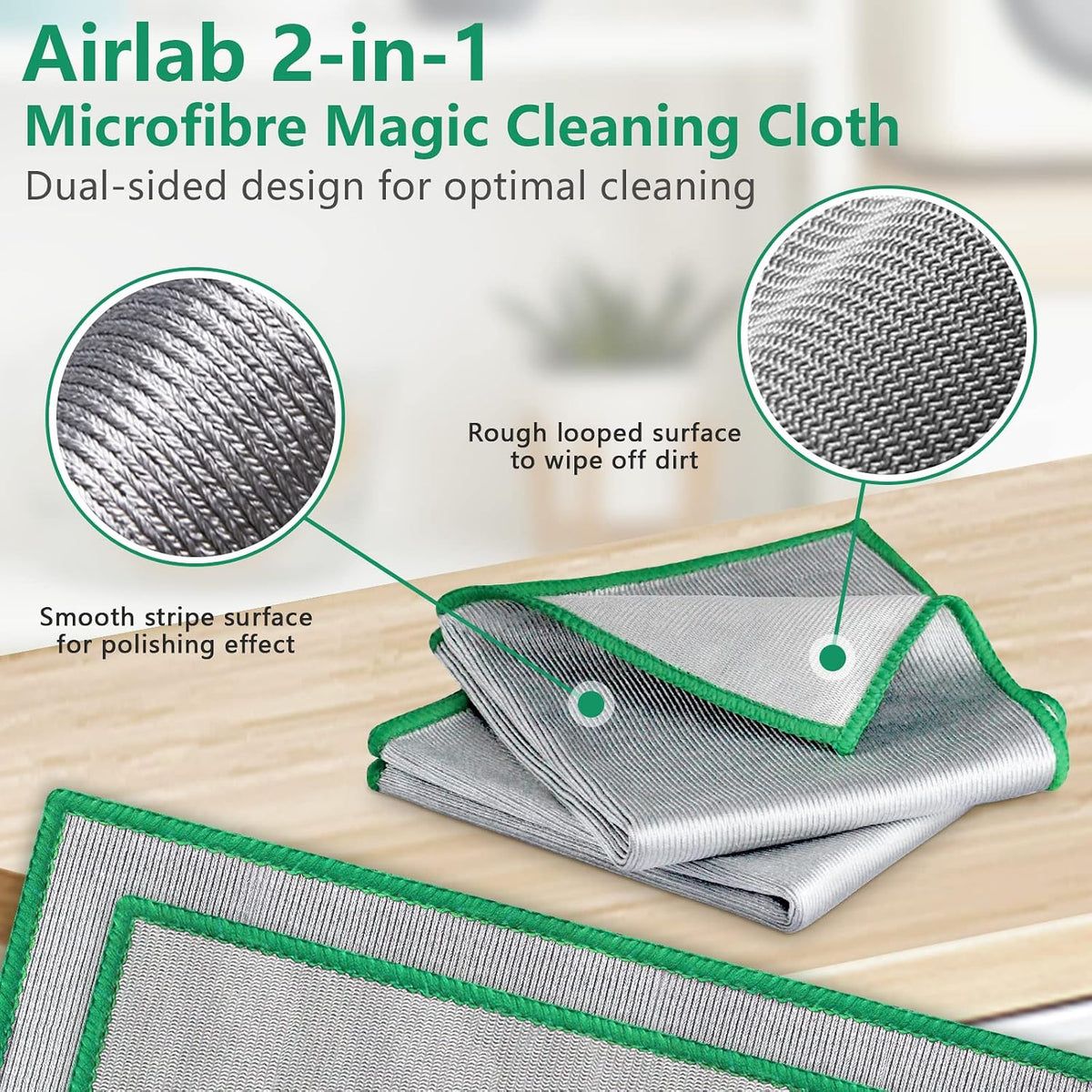 Airlab Glass Polishing Streak Free Miracle Cleaning Cloth, Silver-Green