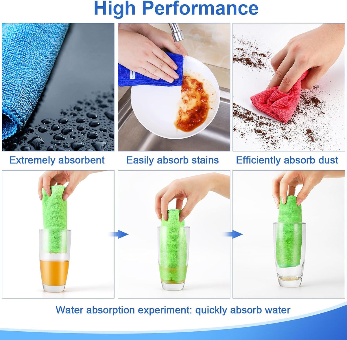 Microfiber Cleaning Cloth, 12Pcs, 12" x 12", High Density, 4 Colors