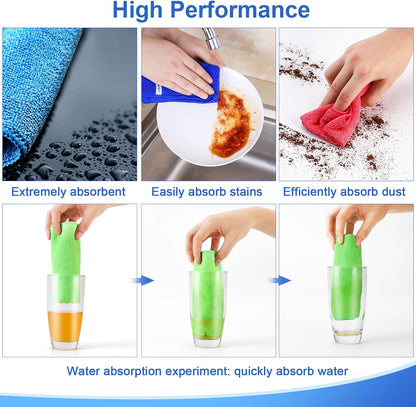 Microfiber Cleaning Cloth, 12Pcs, 12" x 12", High Density, 4 Colors
