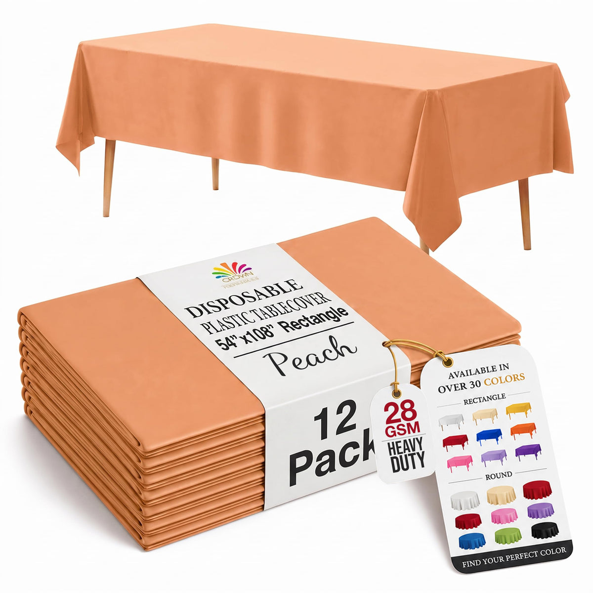 Exquisite Ivory Plastic Table Cloth Disposable 12 Pack, 54 x 108 Inch