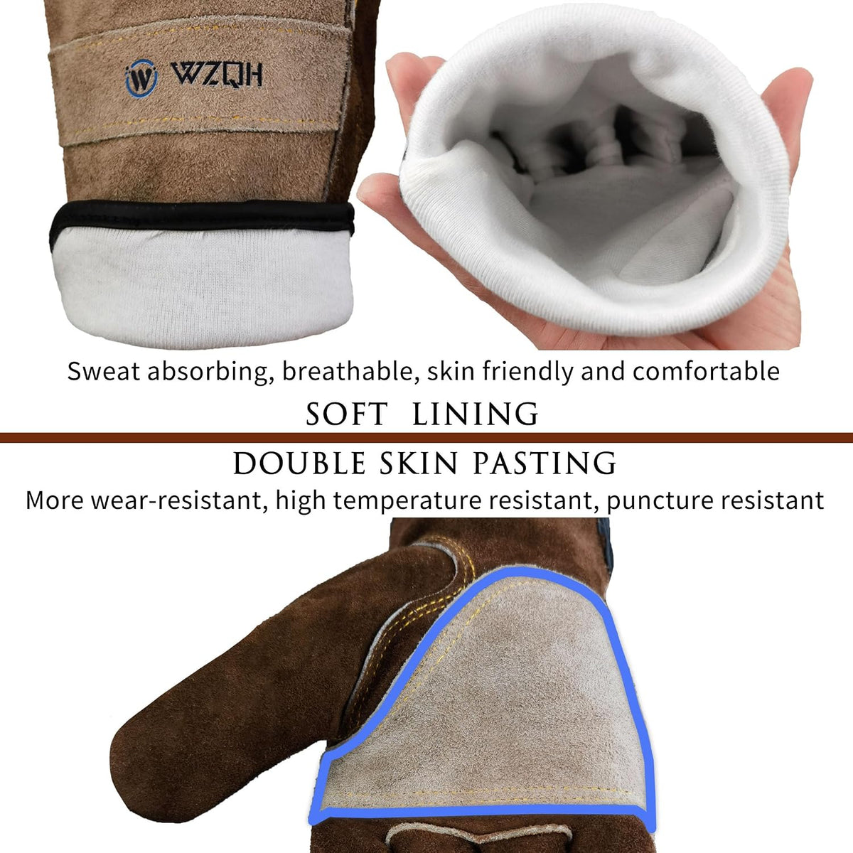 WZQH Leather Work Gloves for Men or Women.Gardening,Welding,Coffee-grey L