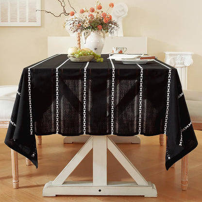 Chassic 60 x 84 inches Farmhouse Style Linen tablecloths, Wrinkle Resistant Washable Dining Room Table Cloths for Rectangle Tables - Hemstitch Light Coffee