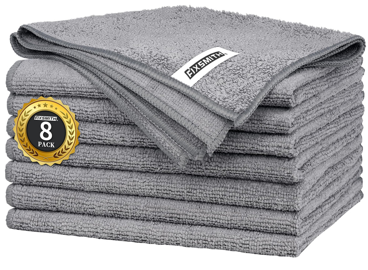 FIXSMITH Microfiber Cleaning Cloth - Pack of 8, Size: 12 x 16 in, Multi-Functional Cleaning Towels, Highly Absorbent Cleaning Rags, Lint-Free, Streak-Free Cleaning Cloths for Car Kitchen Home