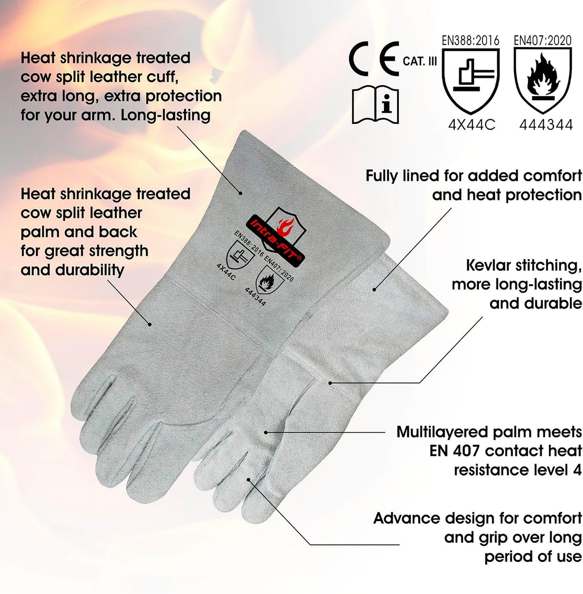 Heat Resistant Leather Gloves, Foundry & Kiln
