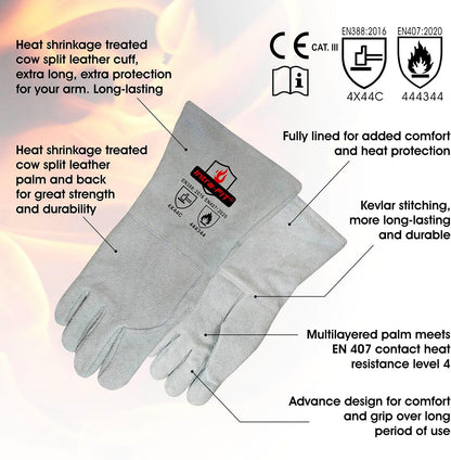 Heat Resistant Leather Gloves, Foundry & Kiln