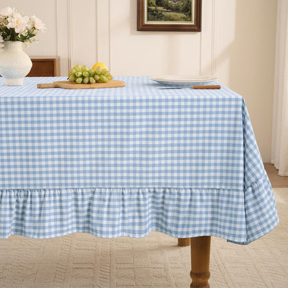 Romanstile Gingham Ruffled Tablecloth Rectangle, 60 x 84 Inch, Sage Green