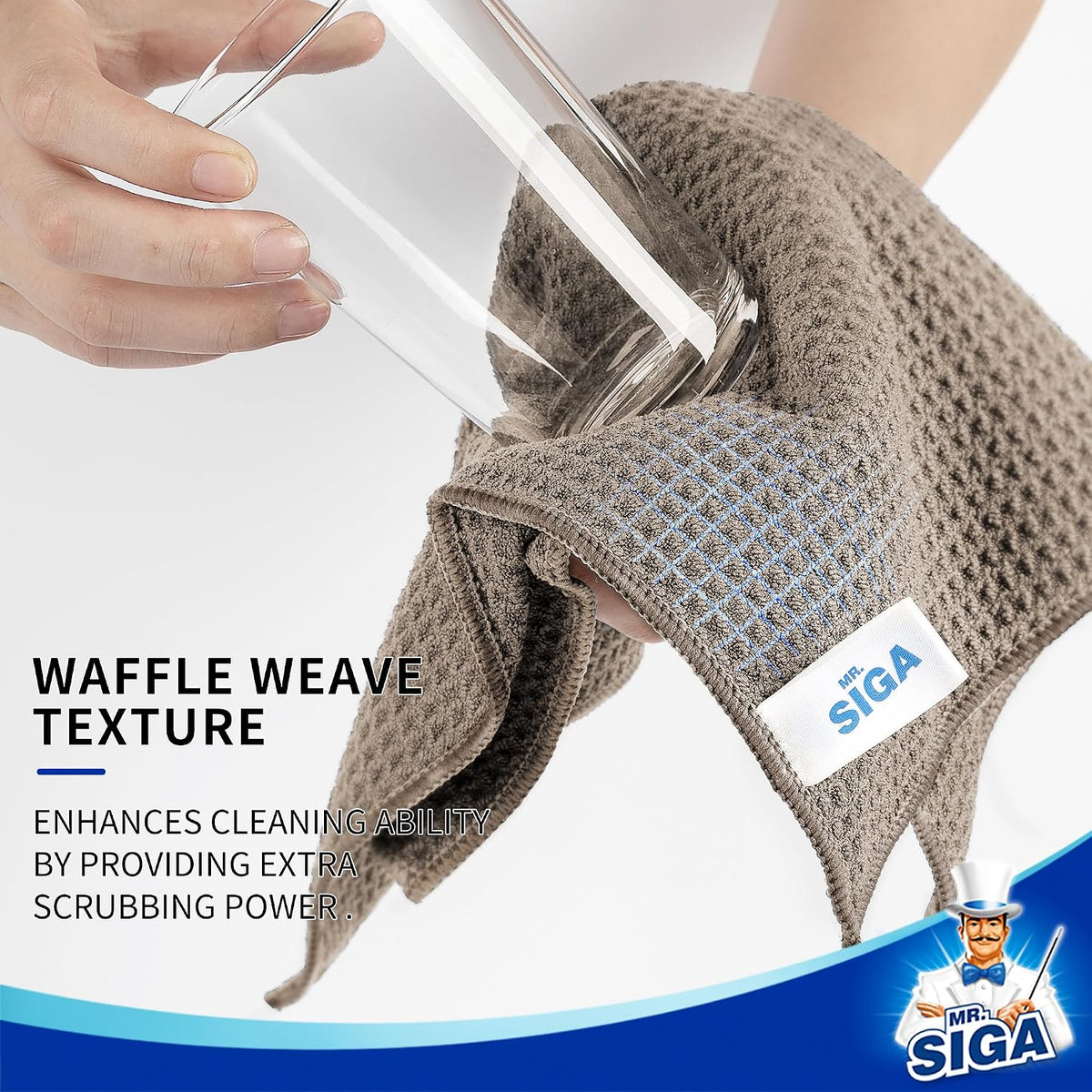 MR.SIGA Waffle Pattern Microfiber Cleaning Cloths, 6 Pack, Sandy Brown