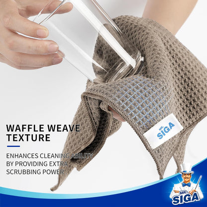 MR.SIGA Waffle Pattern Microfiber Cleaning Cloths, 6 Pack, Sandy Brown