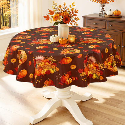 Smiry Fall Tablecloth, Flannel Backed Vinyl Table Cloth, 60"x84"