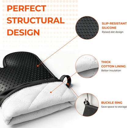 AMISARE 4-Pcs 13.39" Silicone Oven Mitts & Mini Mitts, BBQ Baking Gloves