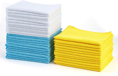 Amazon Basics Microfiber Cleaning Cloths, Ultra Absorbent, Scratch Free, Non-Abrasive, Reusable and Washable, All-Purpose, Car Detailing, 16" x 12", Green/Gray/Pink, 36-Pack