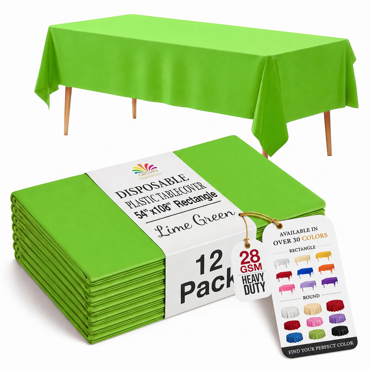 Exquisite Ivory Plastic Table Cloth Disposable 12 Pack, 54 x 108 Inch