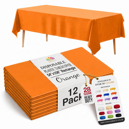 Exquisite Ivory Plastic Table Cloth Disposable 12 Pack, 54 x 108 Inch