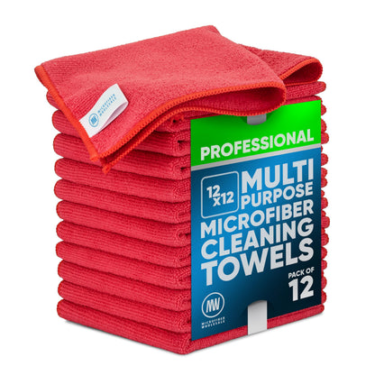 MW PRO Premium Microfiber Cleaning Cloths (12 Pack, 12x12, Grey) - Streak Free Stainless Steel & Glass Towels - Ultra Soft Cleaning Cloths for Screens, Granite & Modern Home - Washable & Reusable