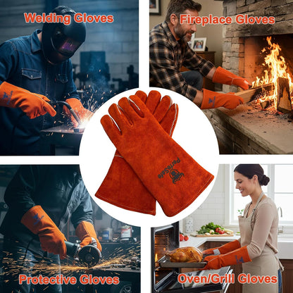 Welding Gloves for Women Heat Fire Resistant Leather 14" L Red