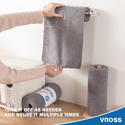 55 Pack Microfiber Cleaning Cloth Roll, Tear Away Reusable Towels, 11" X 9", Ultra Absorbent & Lint Free Cloth for Cars, Kitchen, Window, Home and Shop, Grey