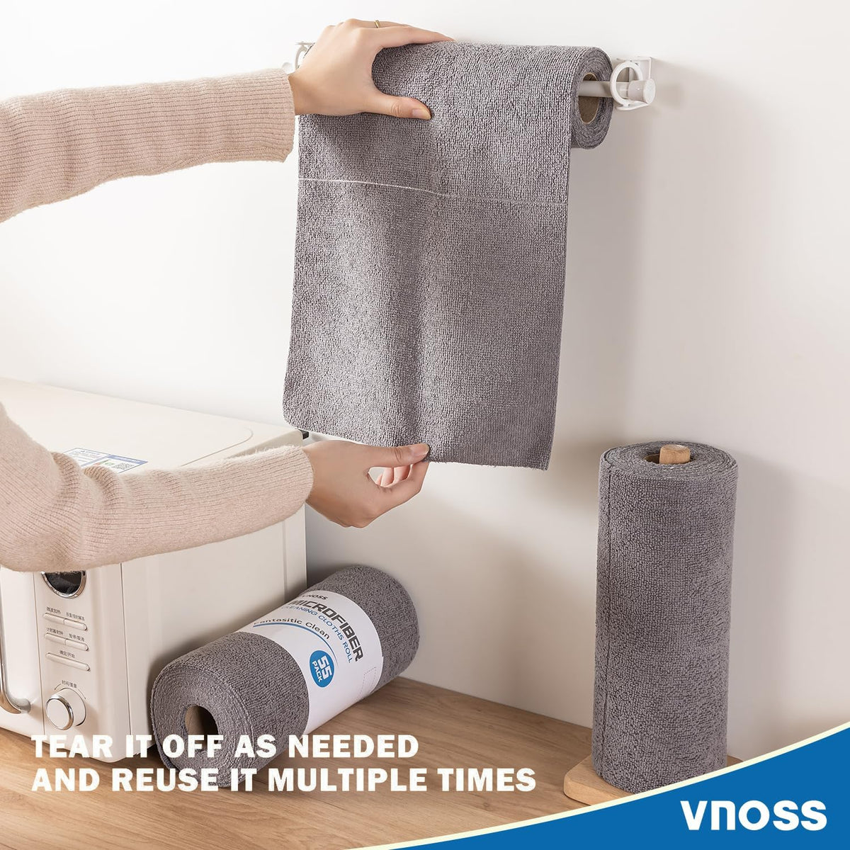 55 Pack Microfiber Cleaning Cloth Roll, Tear Away Reusable Towels, 11" X 9", Ultra Absorbent & Lint Free Cloth for Cars, Kitchen, Window, Home and Shop, Grey