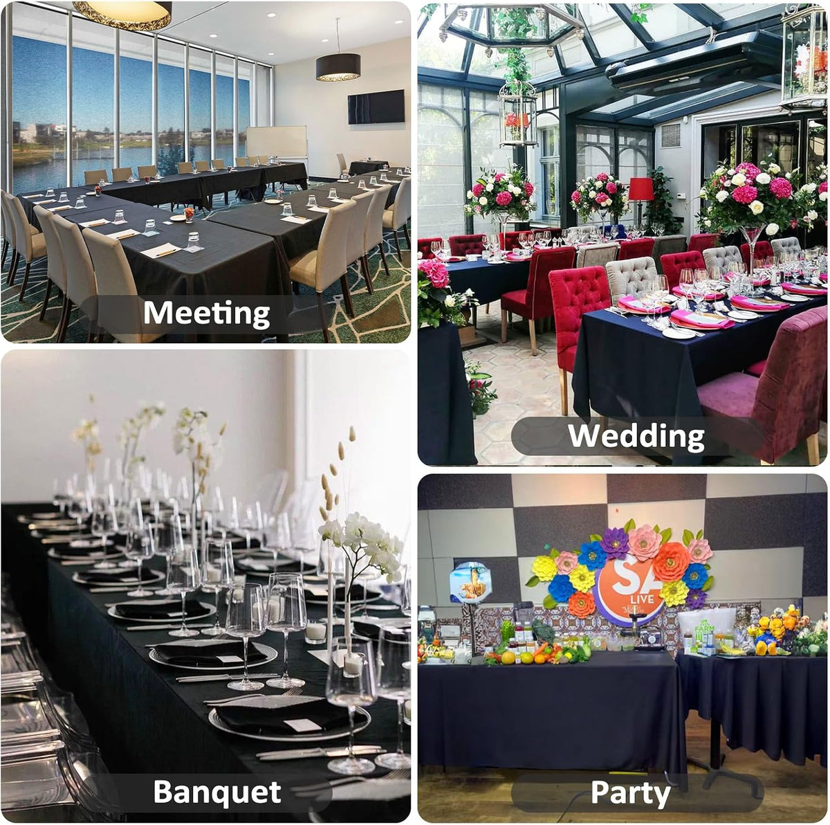 12 Pack Black Tablecloths Rectangle 60 x 102 Inch for 6 Foot Tables
