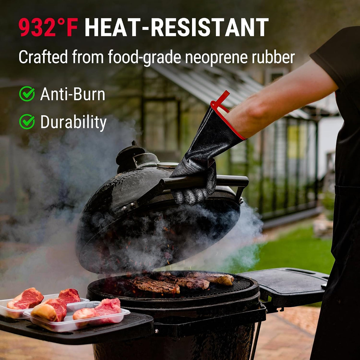 TempPro 932°F Heat Resistant BBQ Gloves, 14" Waterproof Oven & Grill Gloves