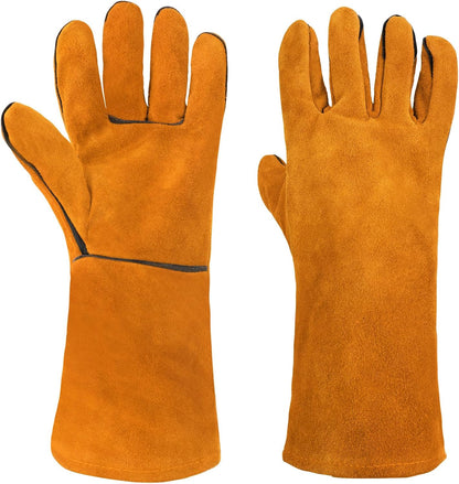 AUAUY Welding Gloves, Heat Resistant Long Leather Gauntlets