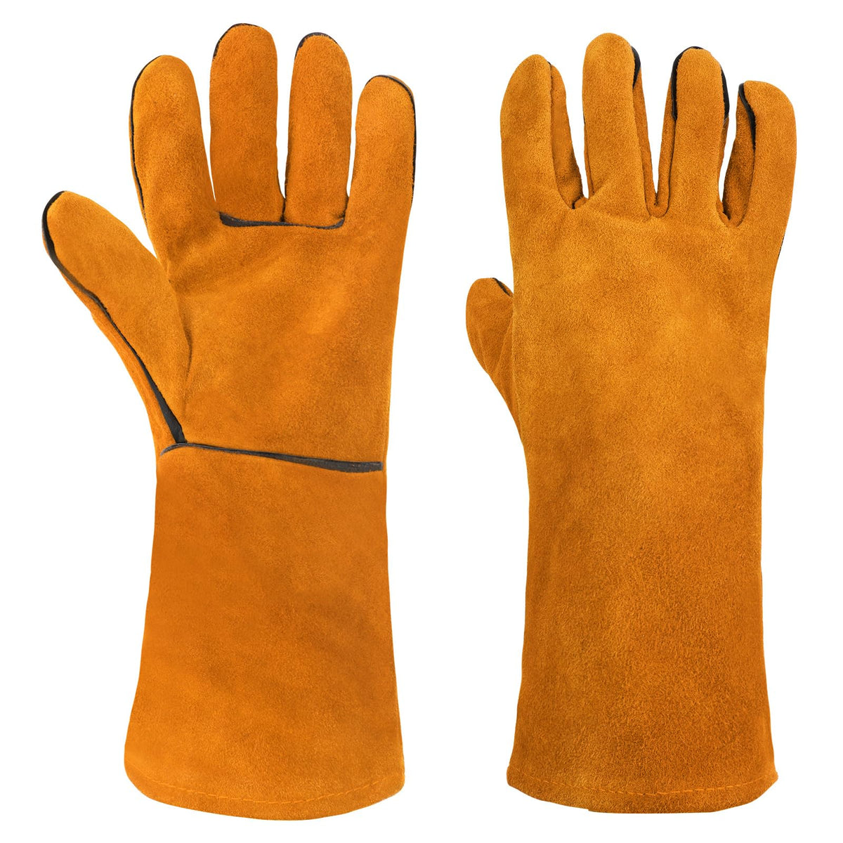 AUAUY Welding Gloves, Heat Resistant Long Leather Gauntlets