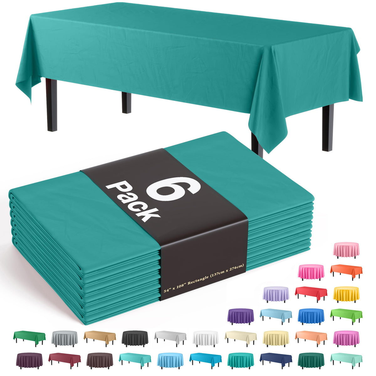 Exquisite Navy Plastic Table Cloth Disposable 6 Pack - 54 x 108 Inch Rectangle Tablecloth for 6 Foot Tables - Waterproof Table Cover for Party Wedding Birthday Graduation BBQ Catering