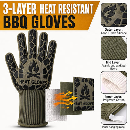 BBQ Gloves Heat Resistant Cooking Grill Gloves Heat Proof for Men