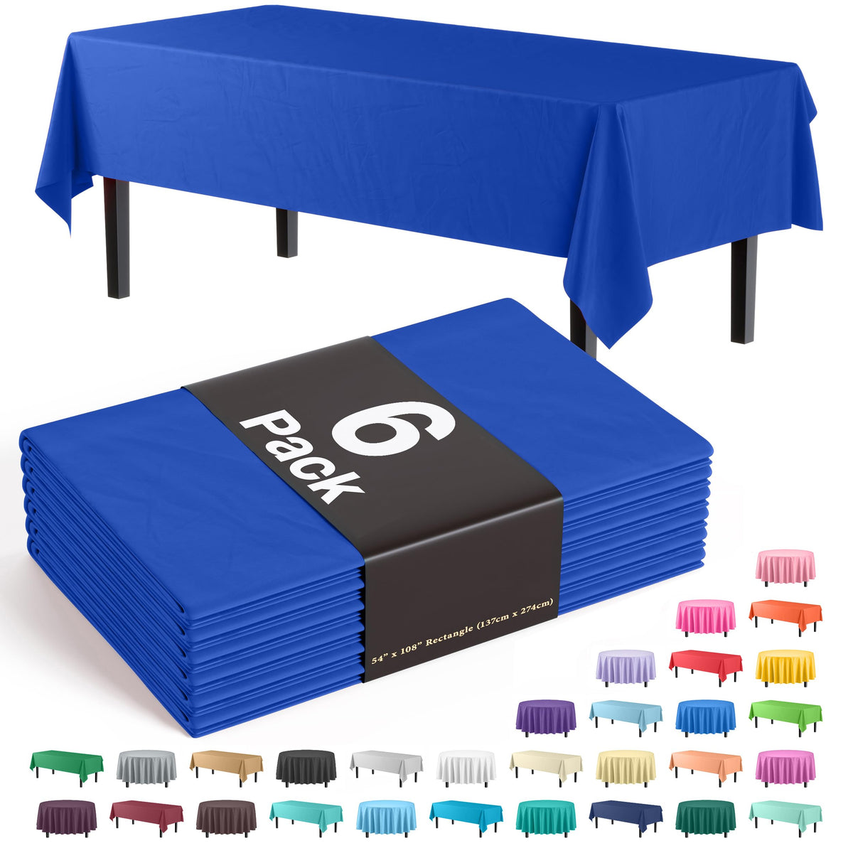 Exquisite Navy Plastic Table Cloth Disposable 6 Pack - 54 x 108 Inch Rectangle Tablecloth for 6 Foot Tables - Waterproof Table Cover for Party Wedding Birthday Graduation BBQ Catering