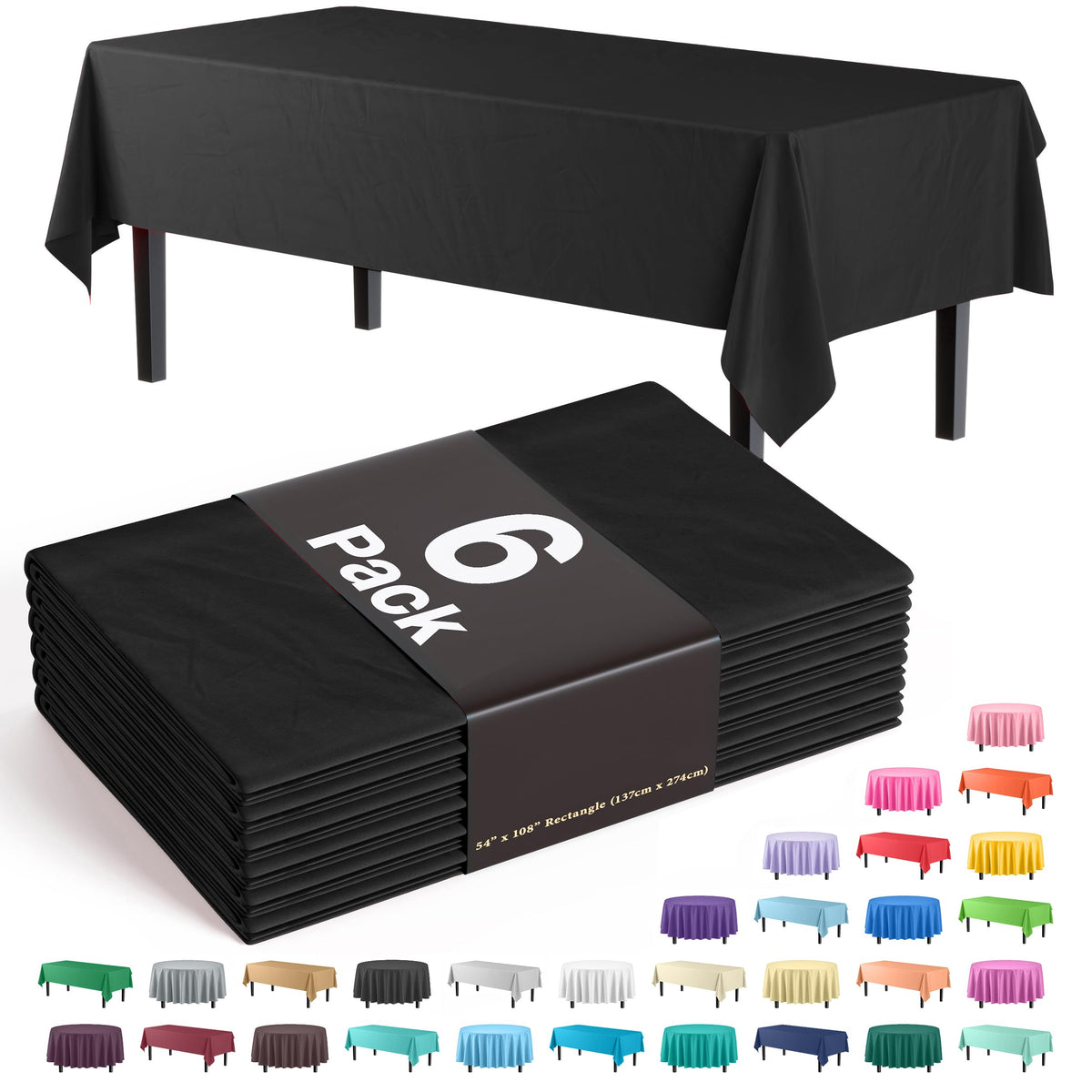 Exquisite Navy Plastic Table Cloth Disposable 6 Pack - 54 x 108 Inch Rectangle Tablecloth for 6 Foot Tables - Waterproof Table Cover for Party Wedding Birthday Graduation BBQ Catering