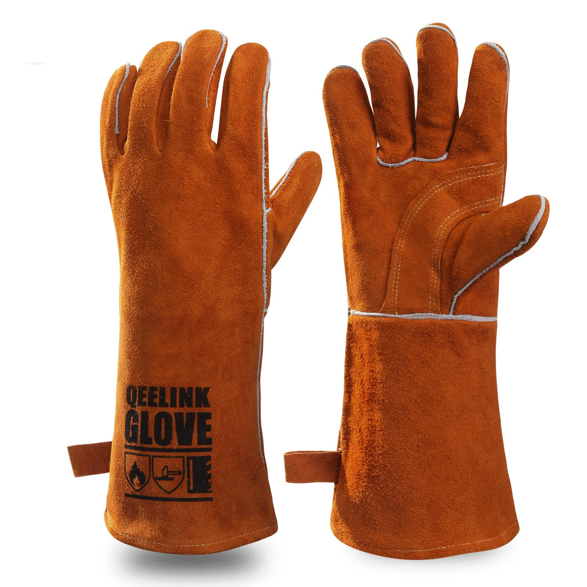 QeeLink Welding Gloves for Men - Fireproof Leather and Stitching